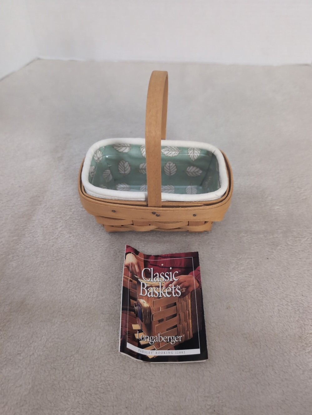 Longaberger Parsley Booking Basket 2000 With Sage Leaf Liner & Protector